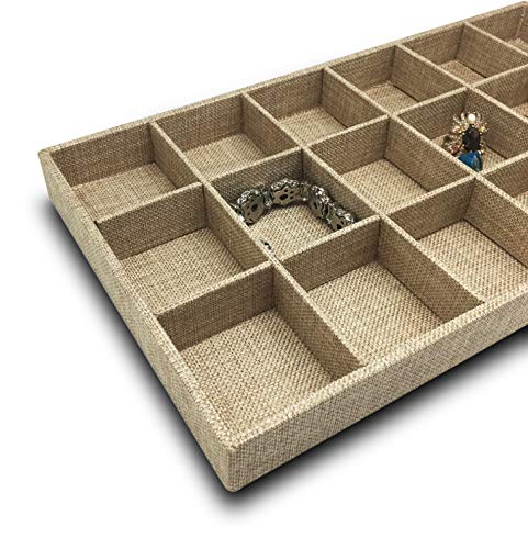 The Display Guys - Stackable Jewelry Tray and Organizer - for Drawers, Dressers, Store Display (18 Compartments, Beige Burlap) - color: Burlap Beige, size: 18 Compartments
