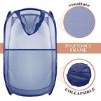 Collapsible Pop Up Laundry Hamper, Extra Large Mesh Foldable Laundry Basket Bag, 28" x 16" x 16", 2 Pack (Black + Blue) - color: 2P Black+Blue