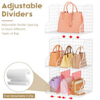 Sonyabecca Purse Storage Organizer for Closet : Adjustable 3-Pack Dividers Handbag Organizer - Stackable Wire Handbags Storage Baskets -Open Cabinets Wallets Tote Chain Bags Clutches -White - size: 3-pack large
