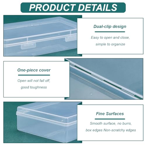 BENECREAT 4 Packs 4x7.5x1.6inch Rectangle Clear PP Plastic Box Containers Bead Storage Organizer Box, Dustproof Case with Hinged Lid for Cards, Beads and Craft Supplies - size: 4x7.5x1.6inch