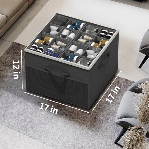Aokeyee Shoe Organizer for Closet,2 Pack Foldable Shoe Storage Organizer Box Bin with Adjustable Dividers and Clear Cover, Fits up to 16-32 Pairs - color: Black, size: 2 PCS