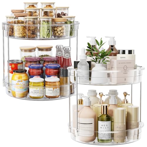 LAMU 2 Pack 2 Tier Lazy Susan Turntable Organizer 12inch Rotating Spice Rack Organization for Cabinet, Kitchen, Pantry, Countertop, Bathroom, Vanity, Medicine Cabinet Organizer, Clear - color: Clear, size: 12in 2Pack