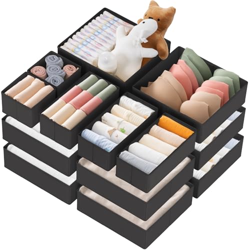 Criusia Drawer Organizer Clothes, 21 Pack Dresser Organizer for Baby Clothes, Underwear, Sock - Foldable Closet Organization and Storage Dividers Bins for Nursery, Bedroom (Black) - color: Black, size: 21PACK