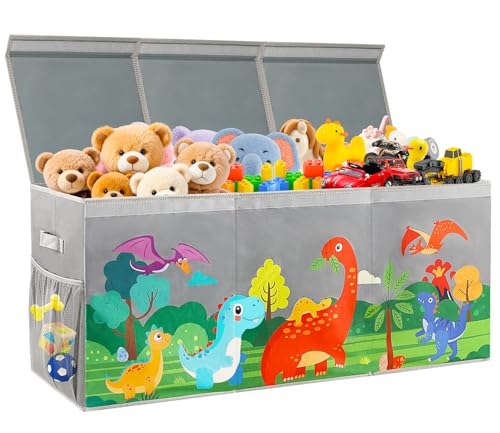 Extra Large Toy Box Chest with Lids, Collapsible Toy Storage Organizer for Kids, Dinosaur Toy Bin Box for Toddlers Boys Girls, Toy Organizer for Living Room Nursery Playroom Bedroom Home Grey - color: Grey