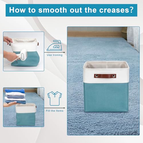 Bagnizer Collapsible Fabric Storage Cubes 11x11 Cube Storage Bins, 4 Pack Closet Baskets Box with Handles for Organizing, Shelf, Toys, Clothes, Home, Office, Nursery (Teal&White) - color: Teal / Off-White, size: Cube - 11"x11"x11"