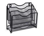 EasyPAG Mesh Desk Paper Organizer Wall Hanging File Holder with 3 Upright File Organizer and Sliding Drawer,Black - color: Black