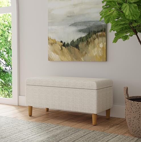 HomePop Malmo Decorative Storage Bench -Cream Chevron Woven - color: Cream Chevron Woven