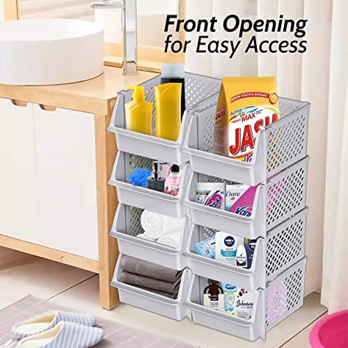 TidyFriend Stackable Storage Bins for Pantry, 4 Pack Stackable Bins For Organizing Food, Kitchen, and Bathroom Essentials (Light Grey) - color: Light Grey, size: 4 Pack