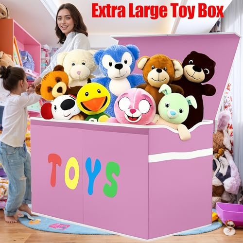 YOLOXO Toy Box Chest, Collapsible Sturdy Storage Bins with Lids, Extra Large Kids Toy Storage Organizer Boxes Bins Baskets for Kids, Boys, Girls, Nursery Room, Playroom, Closet (Classical Pink) - color: Classical Pink