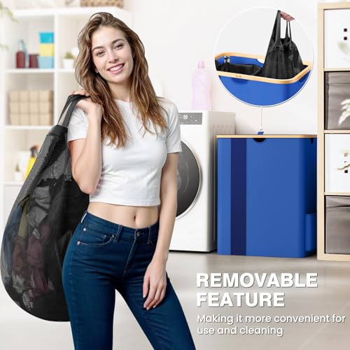 BlissTotes Laundry Basket with Lid, 150L Clothes Laundry Hamper with Handles and 2 Removable Laundry Bag, Breathable Design Hamper with Lid for Bedroom, Bathroom, Dorm, Laundry Room - Blue - color: Blue, size: 150L
