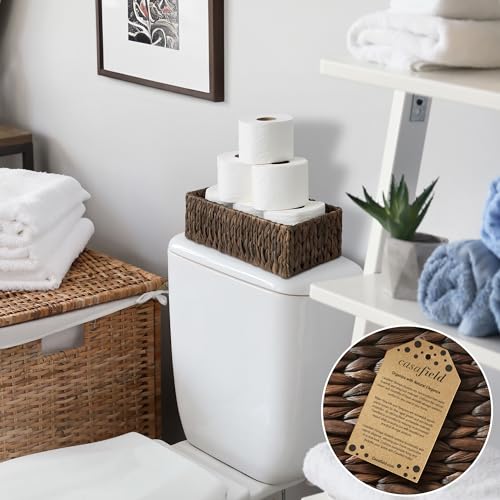 Casafield Set of 2 Bathroom Storage Baskets, Espresso - Water Hyacinth, 16" W x 6.75" D x 4.25" H, Woven Toilet Tank Topper Bins for Organizing Tissues, Toilet Paper, Toiletries, Shelves - color: Espresso - Hyacinth, size: 16" x 6.75" x 4.25"