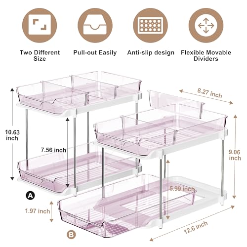Delamu 2-Tier Multi-Purpose Bathroom Under Sink Organizers and Storage, Stackable Kitchen Pantry Organization, Pull Out Medicine Cabinet Organizer with Movable Dividers, Purple, 2 Pack - color: Purple, size: 2 Pack