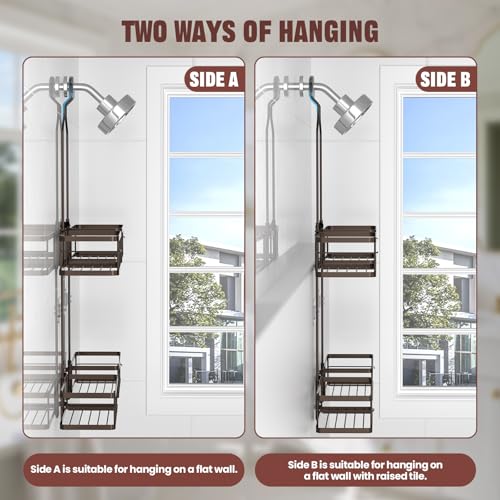REINHARDT Adjustable Shower Caddy Hanging Rustproof Shower Caddy for Handheld Showerheads, Shower Organizer with Hooks Soap Holder, Anti-Swing Shower Rack Bathroom Accessories, Bronze - color: Bronze