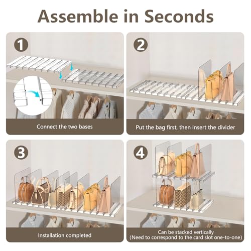 ANTOWIN 2 Pack Shelf Divider, Purse Organizers for Closet, Adjustable Handbag Separators, Storage Organizer in Bedroom, Office, Easy to Install and Clean - size: square-shaped