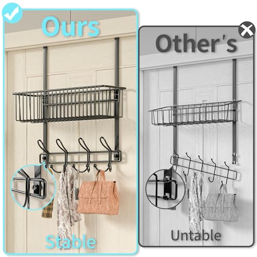 Kaiferty Over The Door Hooks Organizer,Door Hanger Door Storage with Basket,Over The Door Towel Rack Coat Hooks with 12 Hooks,for Bathroom,Bedroom,Kitchen,Office,Apartment(Black) - color: 1 Wire Basket-Black