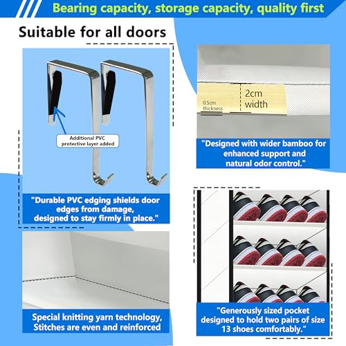Over The Door Shoe Organizer, 70 Pounds Large Capacity, white shoe rack，20-30-Pair shoe organizer, Heavy Duty-Extra Deep Pockets ,Anti-Scratch Hooks & FSC-Certified Bamboo ,for Men’s Size 13 shoe - color: White-10 Tie