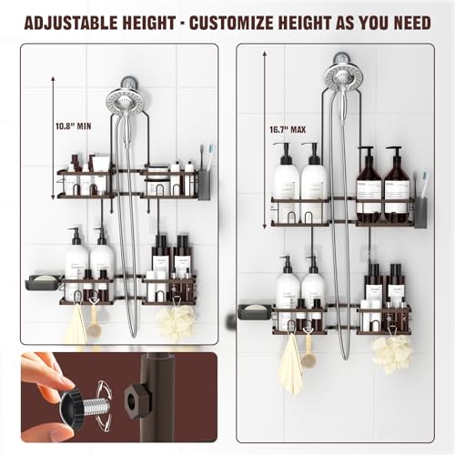 REINHARDT Adjustable Shower Caddy Hanging Rustproof Shower Caddy for Handheld Showerheads, Shower Organizer with Hooks Soap Holder, Anti-Swing Shower Rack Bathroom Accessories, Bronze - color: Bronze