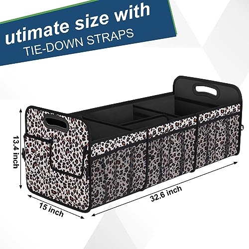 Femuar Collapsible Trunk Organizer - 90L Large Capacity with 15 Pockets, Waterproof for SUV/Car/Jeep/Sedan, Extra Large Leopard Print - color: Leopard print, size: Extra Large