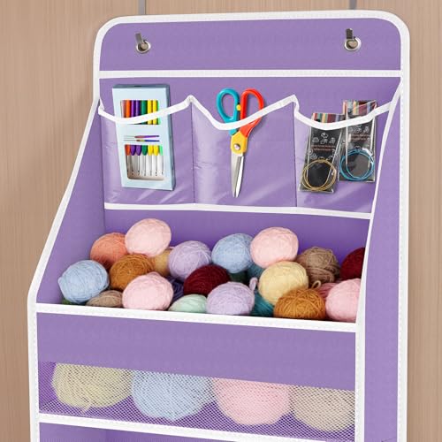 Univivi 5-Shelf Fabric Door Storage Over Door Hanging Organizer with 4 Large Pockets and 3 Small PVC Pockets Nursery Closet Cabinet Wall Mount Hanging Storage Organizers for Baby Nursery (Purple) - color: Purple, size: 5 LAYER
