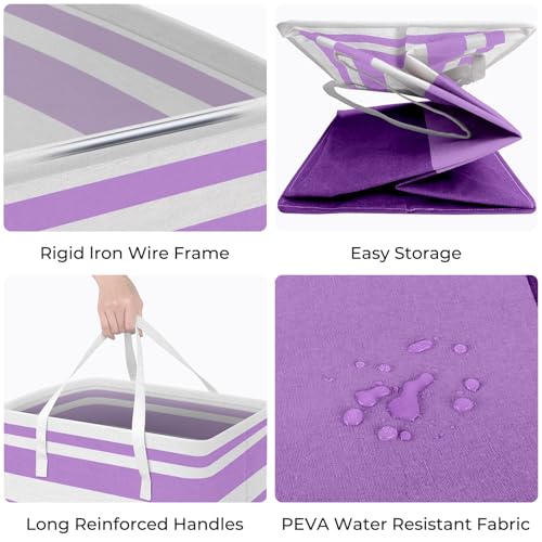 HomeHacks 2 Pack Large Laundry Baskets, Waterproof, Freestanding Laundry Hampers, Collapsible Clothes Hamper with Reinforced Handles in Laundry, College Dorm, Bathroom, Bedroom (Purple, 75Lx2) - color: Purple, size: 75L