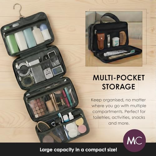 Travel Toiletry Bag for Men & Women, Large Capacity Makeup Organizer & Cosmetic Bag, Water-Resistant Portable Essentials Case with Metal Hook & Carry Handle - Perfect for Travel Use (Black, Large) - color: Black, size: Large