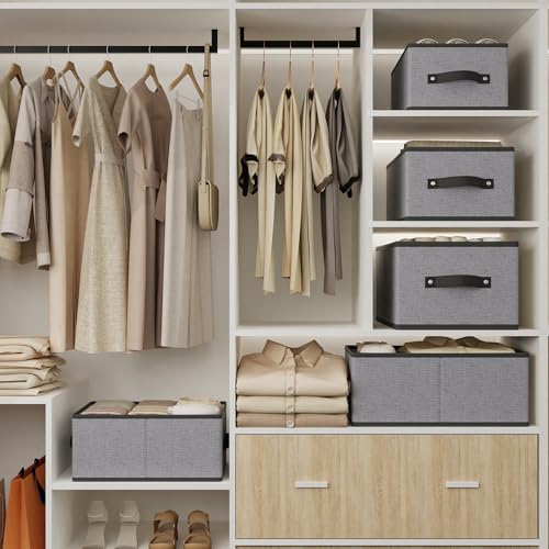 Foldable Storage Boxes, Storage Baskets with Handles, Fabric Cube Organizer Bins for Shelves Bedroom Laundry, 13 × 9.1 × 5.5 Inch, Gray, 4-Pack - color: Gray, size: Medium -4 Pack