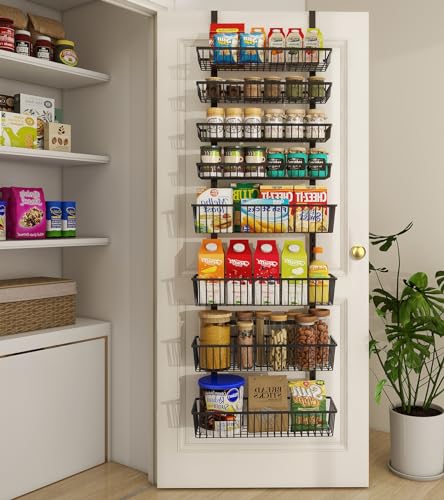 Mefirt Over The Door Pantry Organizer, Pantry Organization and Storage, 8-Tier Deep Baskets Hanging Heavy-Duty Metal, Wall Spice Rack Seasoning Shelves for Home & Kitchen, Laundry Room Bathroom, Black - color: Black, size: 8-Tier (16"W)