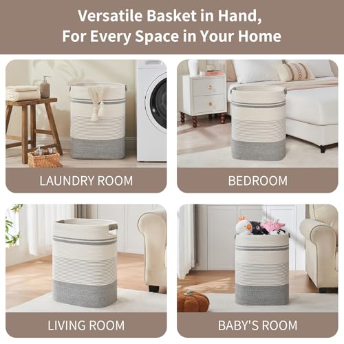 AINUOQI Laundry Basket with Handles - Blanket Basket & Hampers for Bedroom Aesthetic, Laundry Hamper & Blanket Storage for Living Room, Clothes Hamper, Tall, Large 17" x 14" x 22”, Grey & White - color: Grey & White, size: 85L