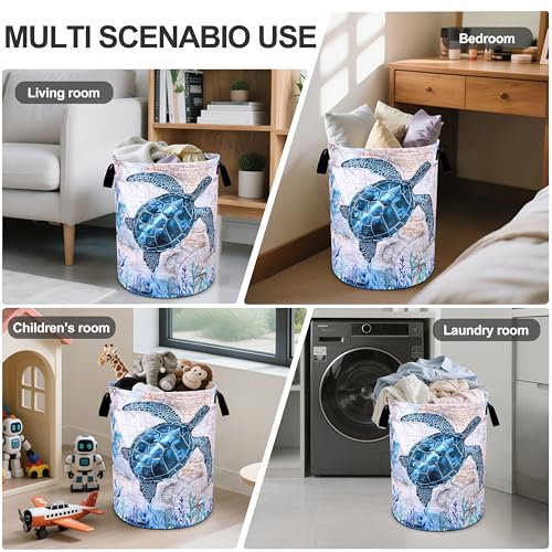 Sea Turtle Laundry Basket Foldable Oxford Cloth Tote Bag Laundry Hamper Clothes Storage Bucket Organizer For Bathroom/Laundry Storage/Bedroom 19.6x15.7 Inch - color: Sea Turtle