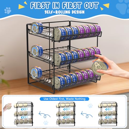 Cat Food Can Organizer, Can Organizer for Pantry, 3-Tier Metal Cat Food Storage Container Holds 84 (3.5oz) Cans，Adjustable Canned Food Organizer and Storage for Counter Kitchen Cabinet (Black, 3 Tier) - size: 3 Tier