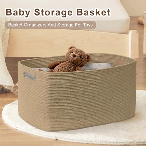 45L Small Wicker Laundry Basket for Living Room Storage,Cute Boho Woven Cotton Rope Baskets for Kids Toy,Gifts,Square Blanket Hamper for Bedroom Dirty Clothes,Jute - color: Jute, size: 45L