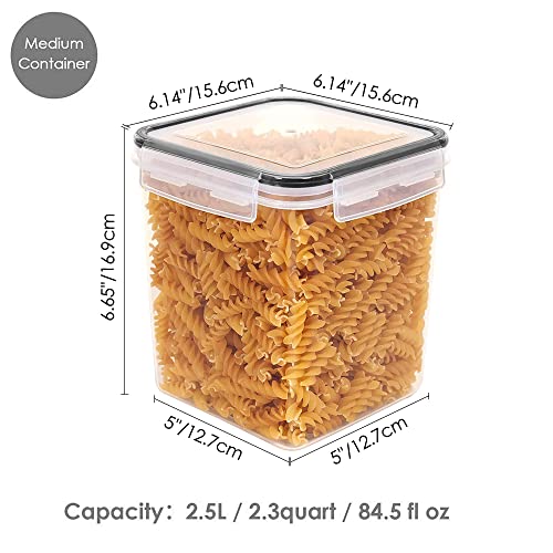 Vtopmart Food Storage Containers 2.5L / 84.5oz, 4 Pieces BPA Free Plastic Airtight Canister for Flour, Sugar, Baking Supplies, with 4 Measuring Cups and 24 Labels, Black - color: Black, size: 2.5L