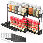 SpaceAid Pull Out Spice Rack Organizer for Cabinet, Heavy Duty Slide Out Seasoning Kitchen Organizer, Cabinet Organizer, with Labels, 5.2" W x10.75 D x10 H, 2 Drawers 2-Tier - style: Two 2"W Drawers, 2-Tier