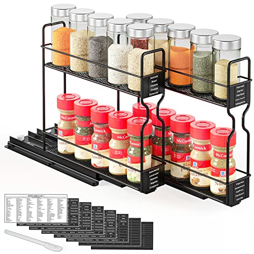 SpaceAid Pull Out Spice Rack Organizer for Cabinet, Heavy Duty Slide Out Seasoning Kitchen Organizer, Cabinet Organizer, with Labels, 5.2" W x10.75 D x10 H, 2 Drawers 2-Tier - style: Two 2"W Drawers, 2-Tier