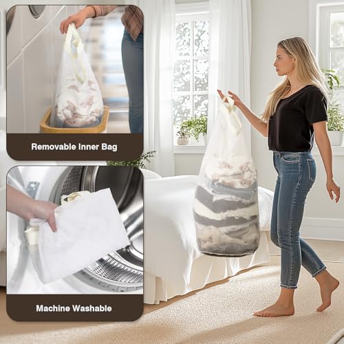 Bathola 75L Slim Laundry Hamper with Lid, Dirty Clothes Hampers for Laundry, Collapsible Laundry Baskets for Small Spaces, Bedroom, Bathroom, Laundry Room, Beige - color: Beige, size: 75L