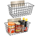 2 Pack Hanging Wall Basket Wire Storage Baskets, Adhesive Basket for Cabinet Door Organizer No Drilling, Hanging Fruit Baskets for Kitchen, Pantry Organization, Bathroom, Black - style: No Drilling,2pack