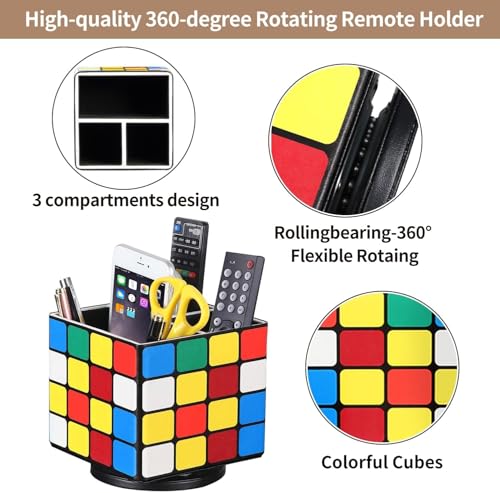 YAPISHI Remote Control Holder, 360° Swivel TV Remote Holder for Table, PU Leather Remotes Caddy, Nightstand Organizer for Media Controllers/Makeup/Office Supplies, Bedside Decorations for Living Room - color: A-Square color