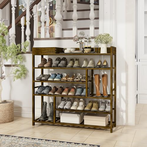 Bamworld Shoe Rack for Front Door Entrance Bamboo Shoe Organizer with Storage Box Free Standing Shoe Cabinet Wooden Shoe Storage Shelf for entryway, Closet and Doorway (Dark Brown) - color: Dark Brown