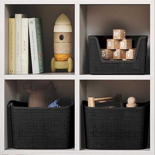 Curver Set of 2 XL 30.5L Jute Decorative Plastic Organization and Storage Baskets - Perfect Bins for Home Office, Closet Shelves, Kitchen Pantry and All Bedroom Essentials, Black - color: Black, size: Extra Large 30.5L