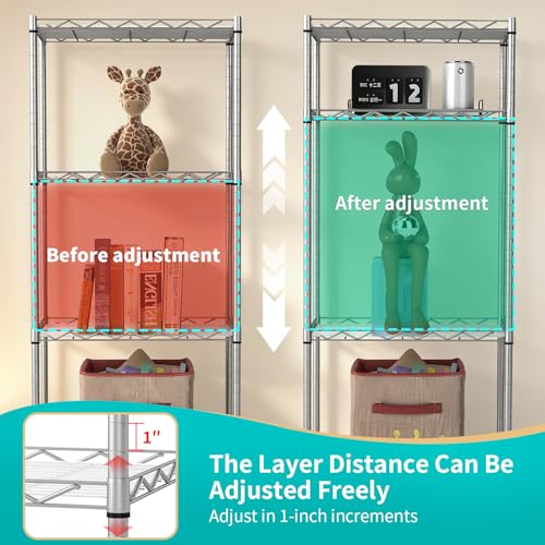 BestOffice | 4-Tier Wire Storage Shelves | 12"D x 18"W x 44"H | Chrome | with Adjustable Racks PP Liners | Compact Metal Shelf, Holds Upto 600 lbs | Ideal for Kitchens Closets Bathrooms Small Corners - color: Chrome, size: 12"D x 18"W x 44"H