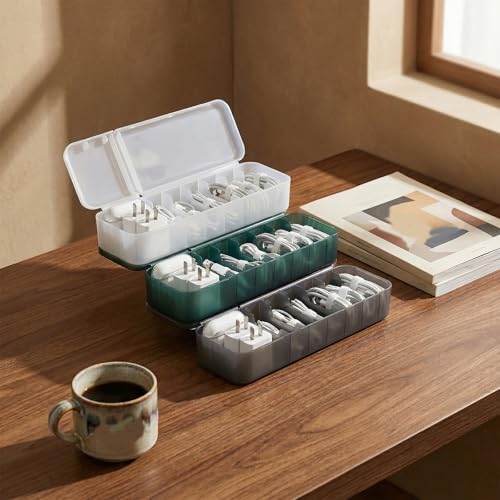 Charger Cable Cord Storage Organizer Box - 3 Pack With Lid - Easy Storage Without Cable Ties-Stackable Cord Organizer for Drawer
