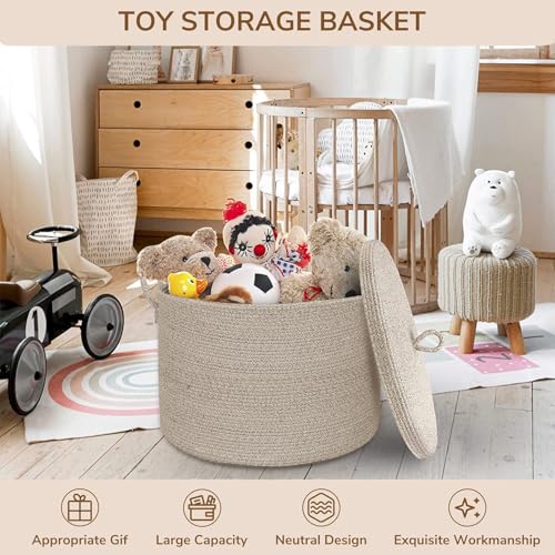 21" x 18" Extra Large storage baskets,Decorative blanket basket with lid for Living room,rope baskets with lid,wicker hamper for bedroom,Big,Round,Brow - color: Brow