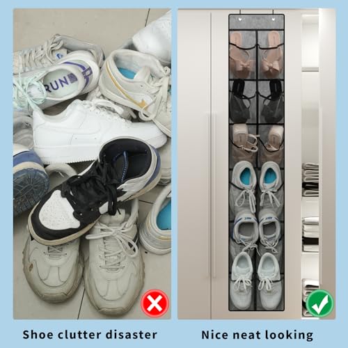 MSLOVE Narrow Over The Door Shoe Organizer, 12 Large Mesh Pockets Hanging Shoe Organizer for Closet Organizers and Storage, Grey, 2 Pack - color: Grey