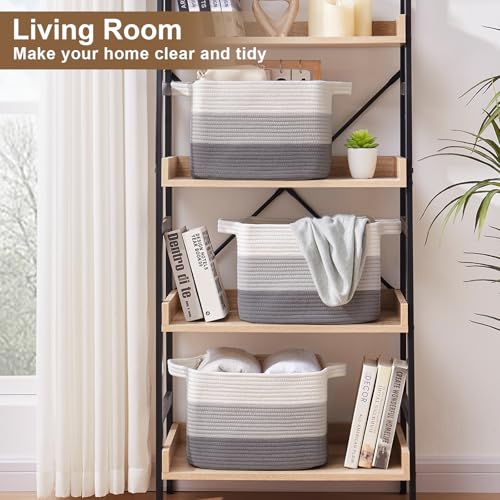 OIASKET Storage Basket for Organizing, Woven Baskets for Storage, Rectangle Decorative Baskets for Shleves, Closet, Toys, Books, Nursery Organizer Bins - Pack of 3 (Gradient Gray, 13"x9.85"x8.7") - color: Gradient Gray, size: 13"x9.85"x8.7"