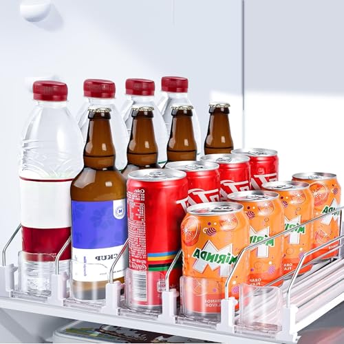 Drink Organizer for Fridge, Soda Can Organizer Dispenser for Refrigerator with Automatic Pusher Glide, Width Adjustable Clear Dividers Can Holder for 25 Cans, 15''D x16.6''W, 5 Rows - color: 5 Rows