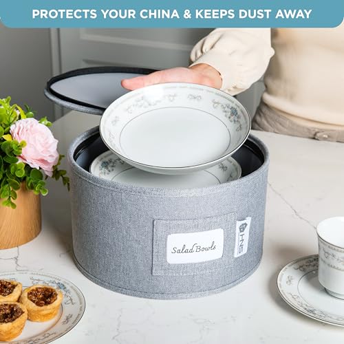 China Storage Hard Shell Containers 8-Piece Set Moving Boxes for Dinnerware, Glasses, Plates, Mugs and Saucers Sturdy Dish Organizer with Dividers for Seasonal Storage - Service for 12 - Gray - color: Gray, size: 8 Pack