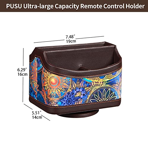PUSU 360°Rotatable Remote Control Holder, PU Leather TV Remote Holder Caddy for Table, Bright and Colorful Art Supply Organizer Pen Holder, Multi-Functional Desk Organizer Living Room Office Decor - color: Datura