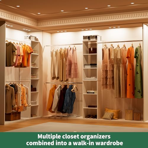 Closet System, 17" Wide Organizer with 3 Hanging Rods, Wood Tower Storage for Walk-In Closets, Wall-Mounted Wardrobe Organizer Kit, White - color: White, size: 17" Wide, style: Starter Tower