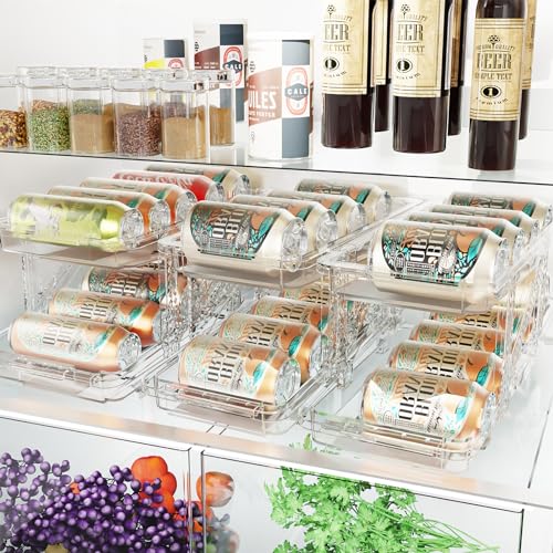 Jsyrjing Drink Organizer for Fridge Soda Holder for Refrigerator Can Dispenser,Adjustable Width Can Holders for Fridge Suitable for Storage Cabinet and Pantry Clear (2 Pack) - size: 2 Pack