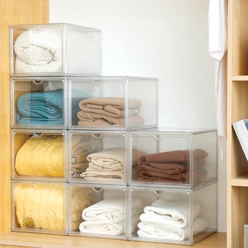 Clear Shoe Storage Boxes Stackable, Display Case With Magnetic Door, 4 Pack Acrylic, Plastic Shoe Boxes With Lids, Sneaker Storage - size: Front Door-4pcs
